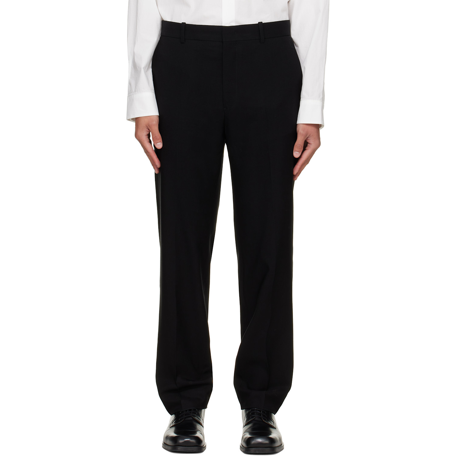 Black Wool Set-Up Trousers