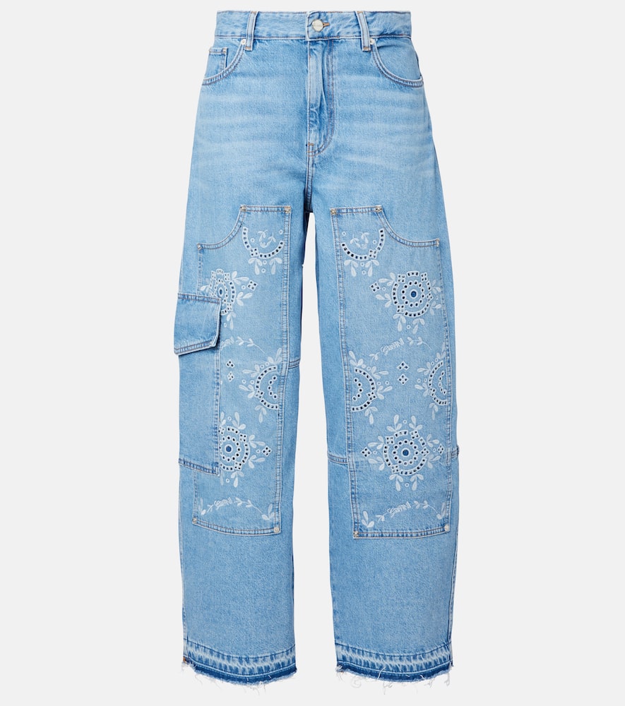 Broderie anglaise barrel-leg jeans
