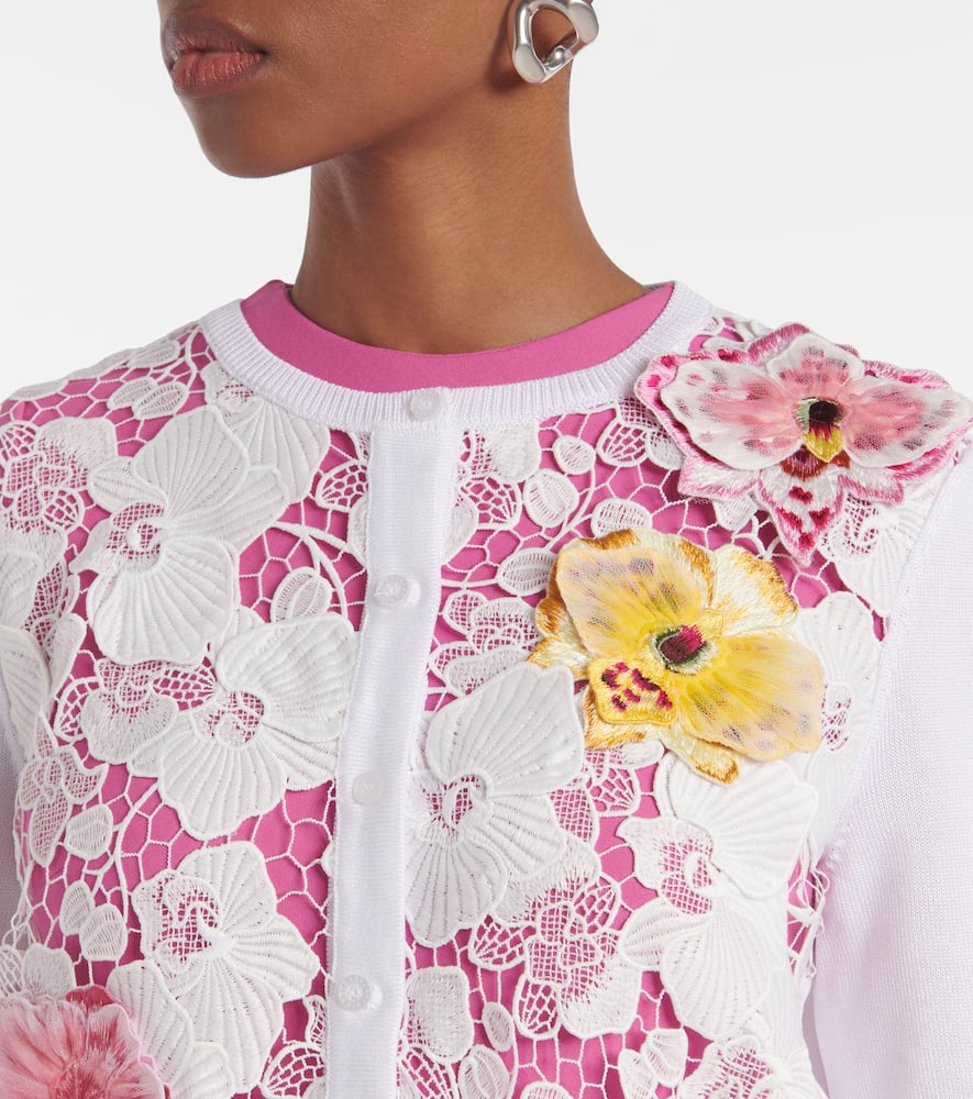 Floral-appliqué cotton-blend cardigan