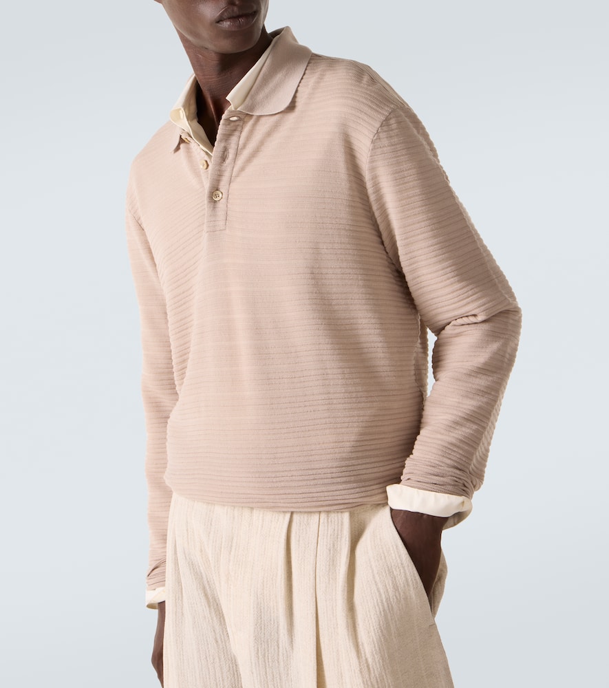 Striped virgin wool jersey polo sweater