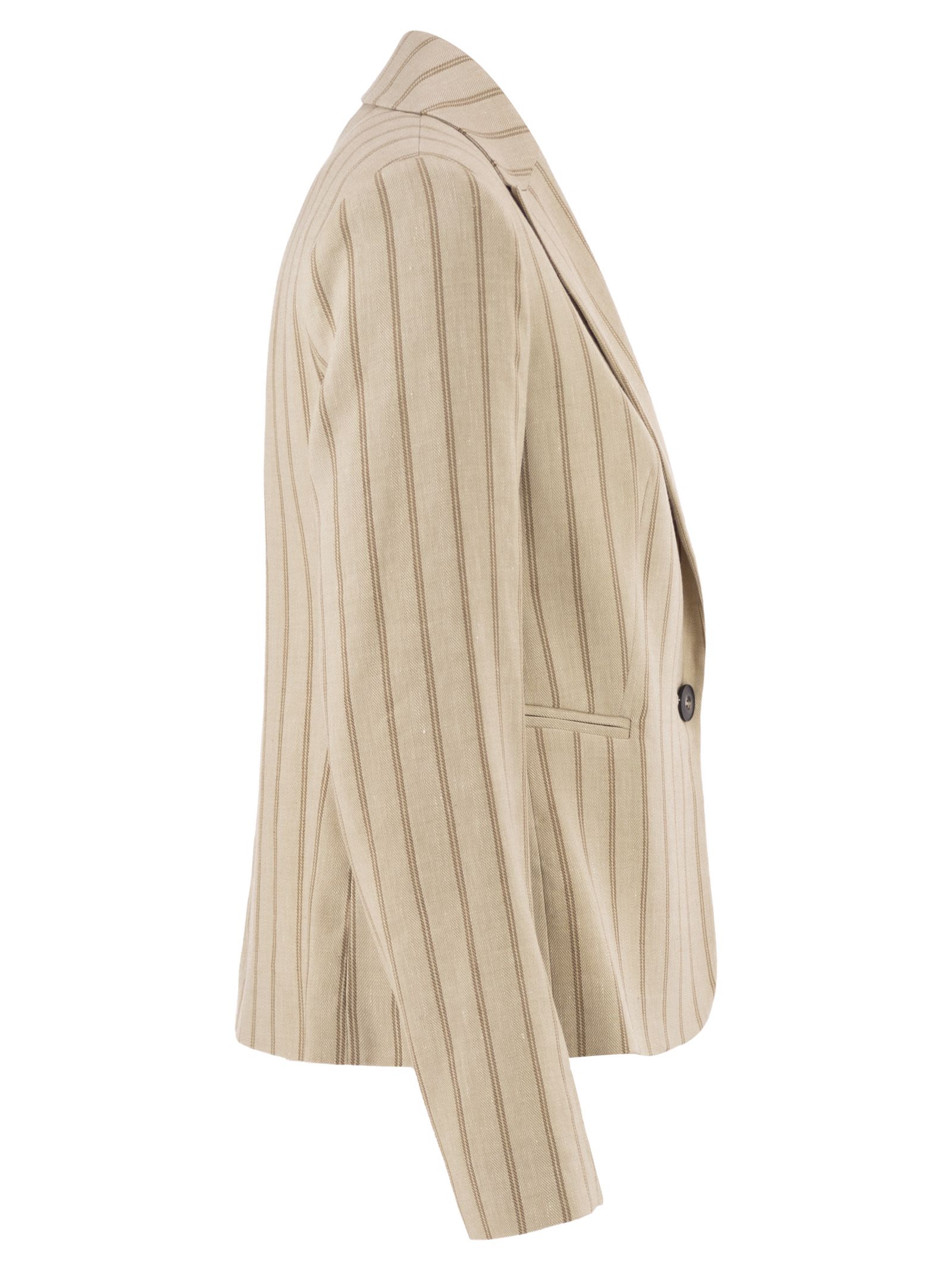 Antonelli Firenze Pinstriped Single Breasted Linen Blend Blazer