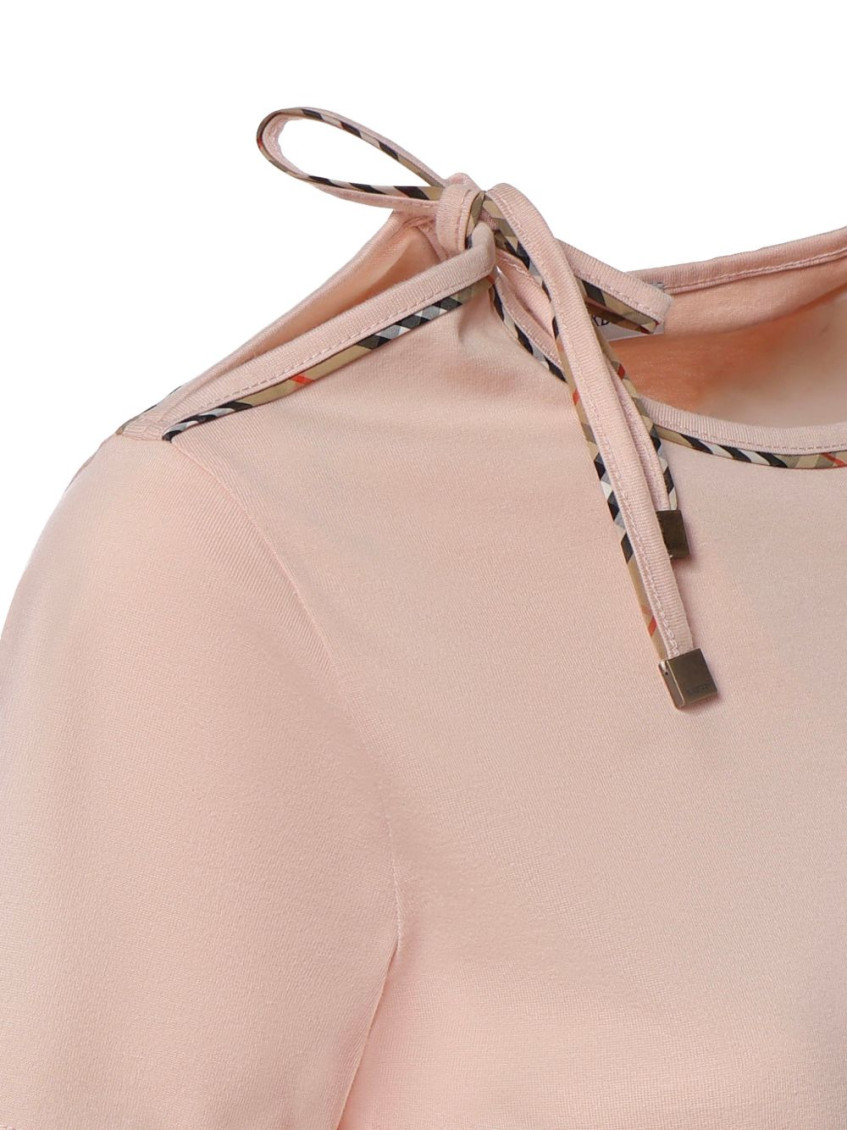 Check Bow Cotton T-Shirt