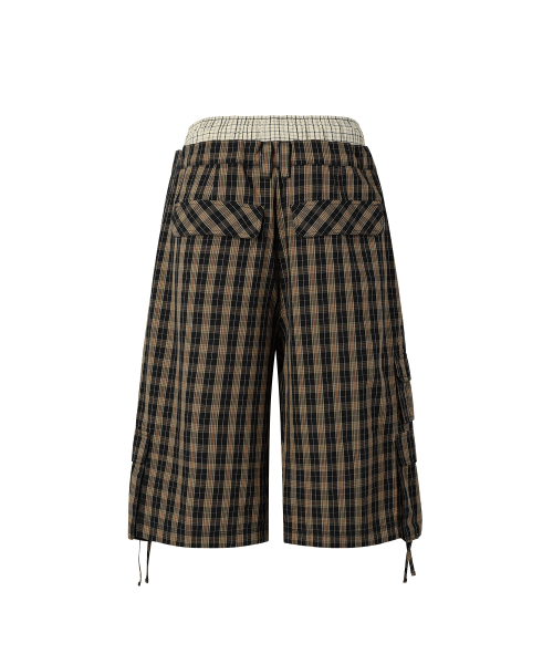 LAYERED CHECK CARGO SHORTS BROWN