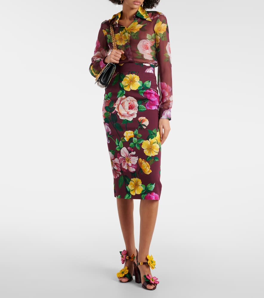 Floral silk-blend charmeuse midi skirt