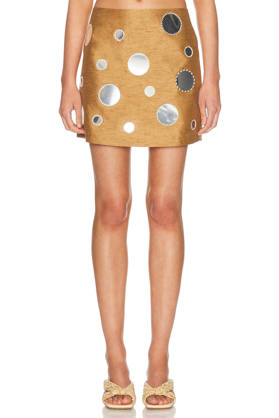 CHAN LUU Sequin Mini Skirt in Camel - Tan. 1 also in