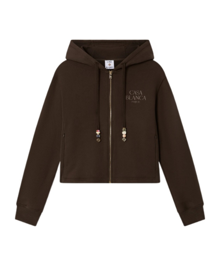 Dark Brown Cropped ZipUp Hooded Sweatshirt