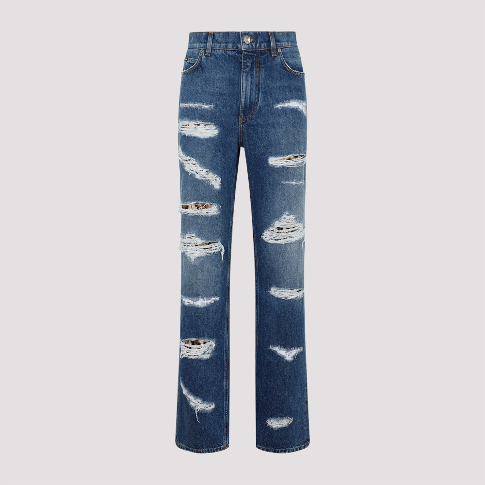 Blue Printed Cotton Jeans