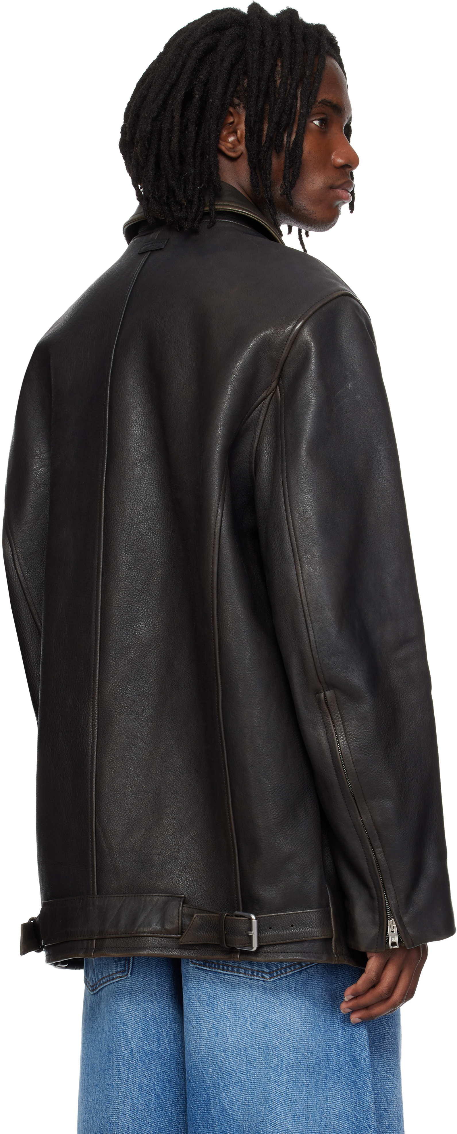 Black Snap Front Leather Jacket