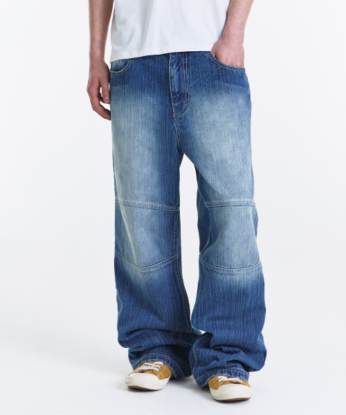 Slub Biker Straight Denim Pants
