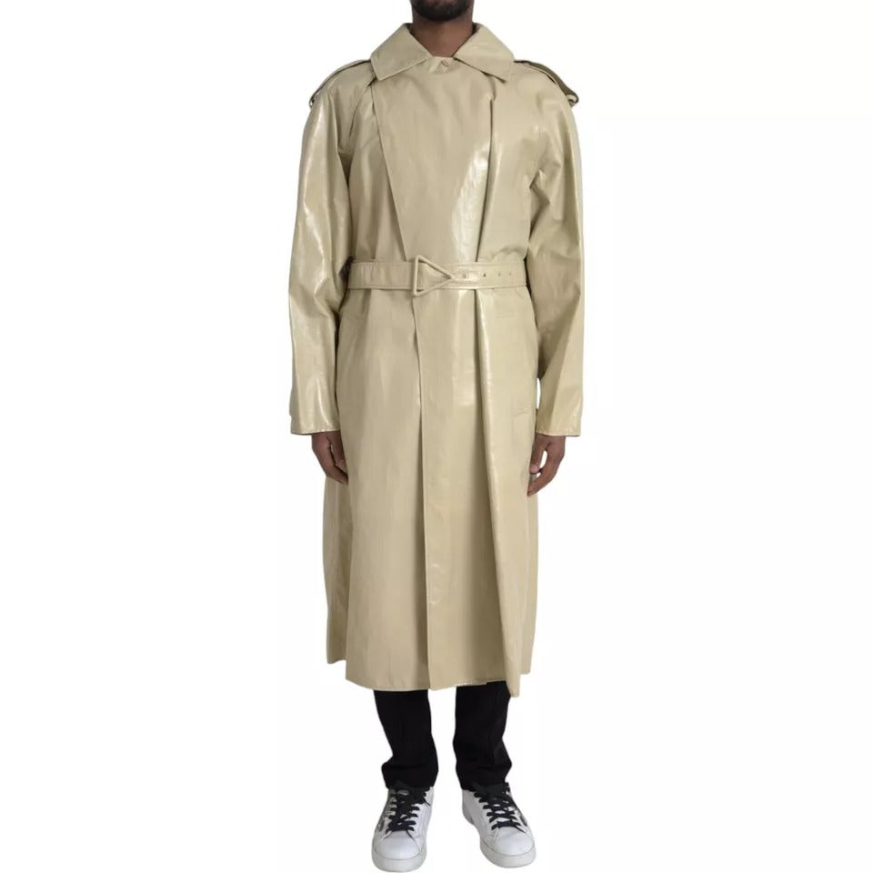 Calf Leather Trench Coat — Beige