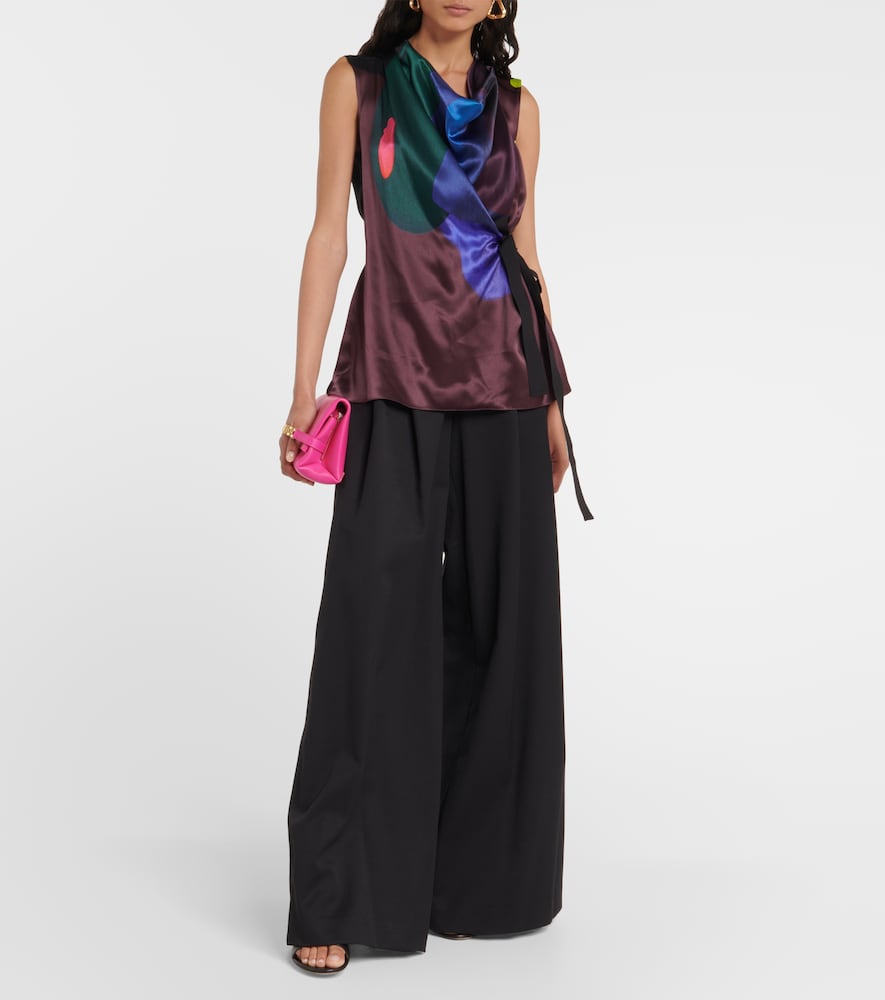 Printed self-tie silk top