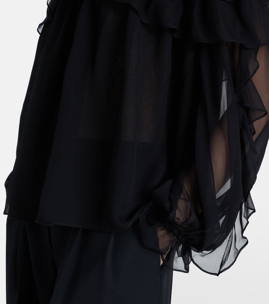 Floral-appliqué silk tulle top