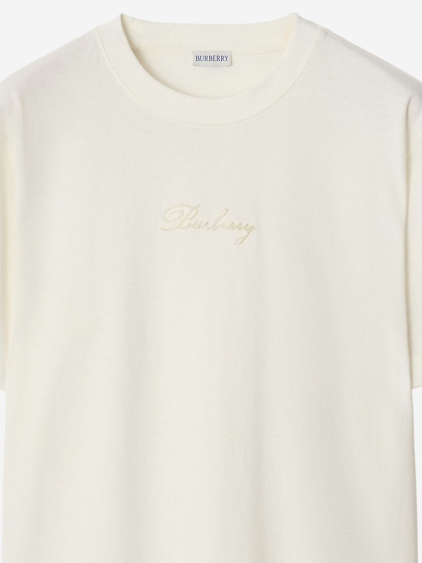 White Crewneck Logo Embroidery T-Shirt