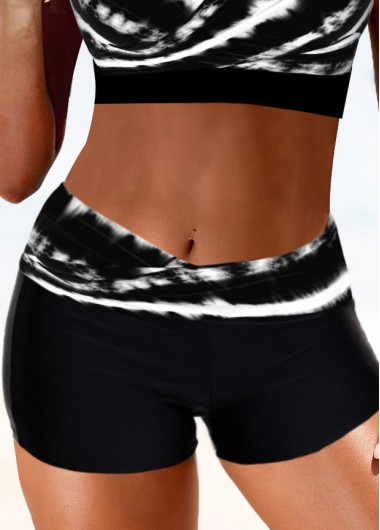 Modlily Mid Waisted Tie Dye Print Black Swim Short
