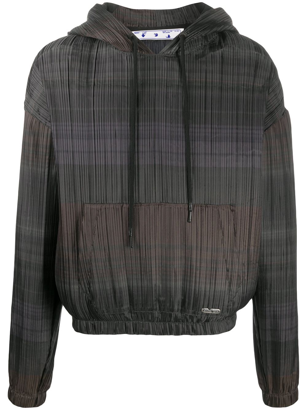 Horizontal-stripe pleated hoodie - Brown