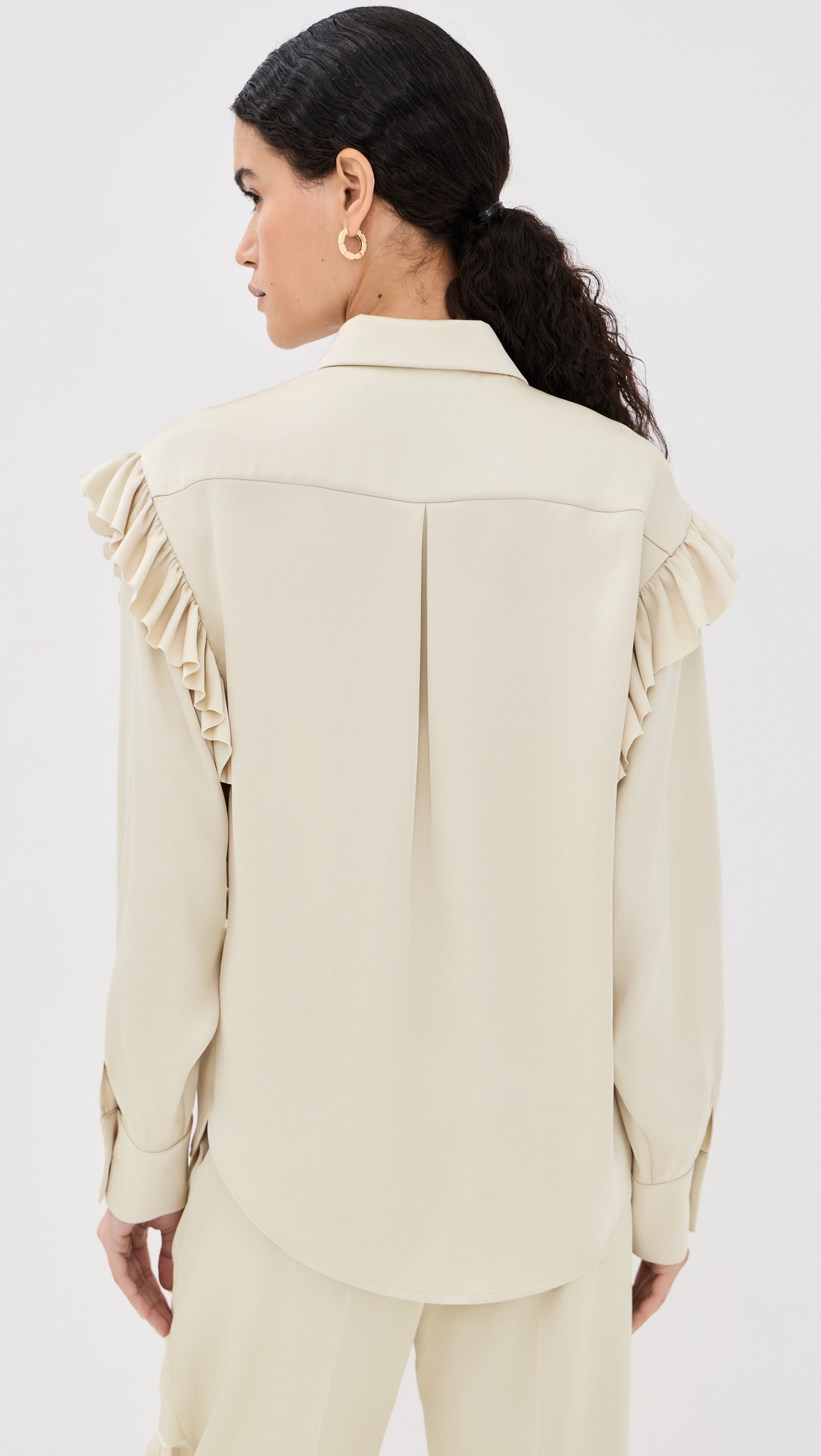 Satin Ruffled Button Down Shirt Butter