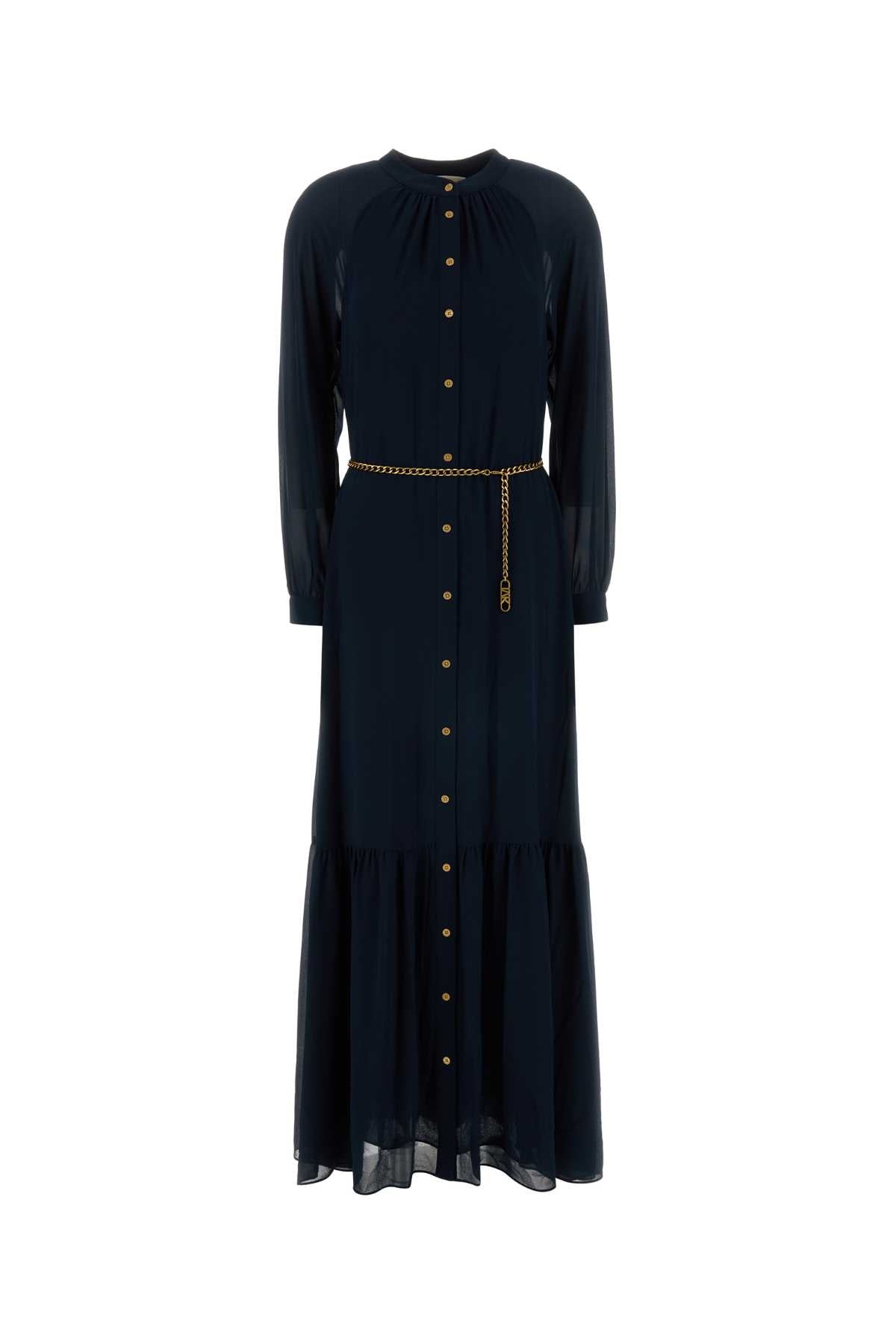 Button-Front Crepe Shirt Dress — Navy