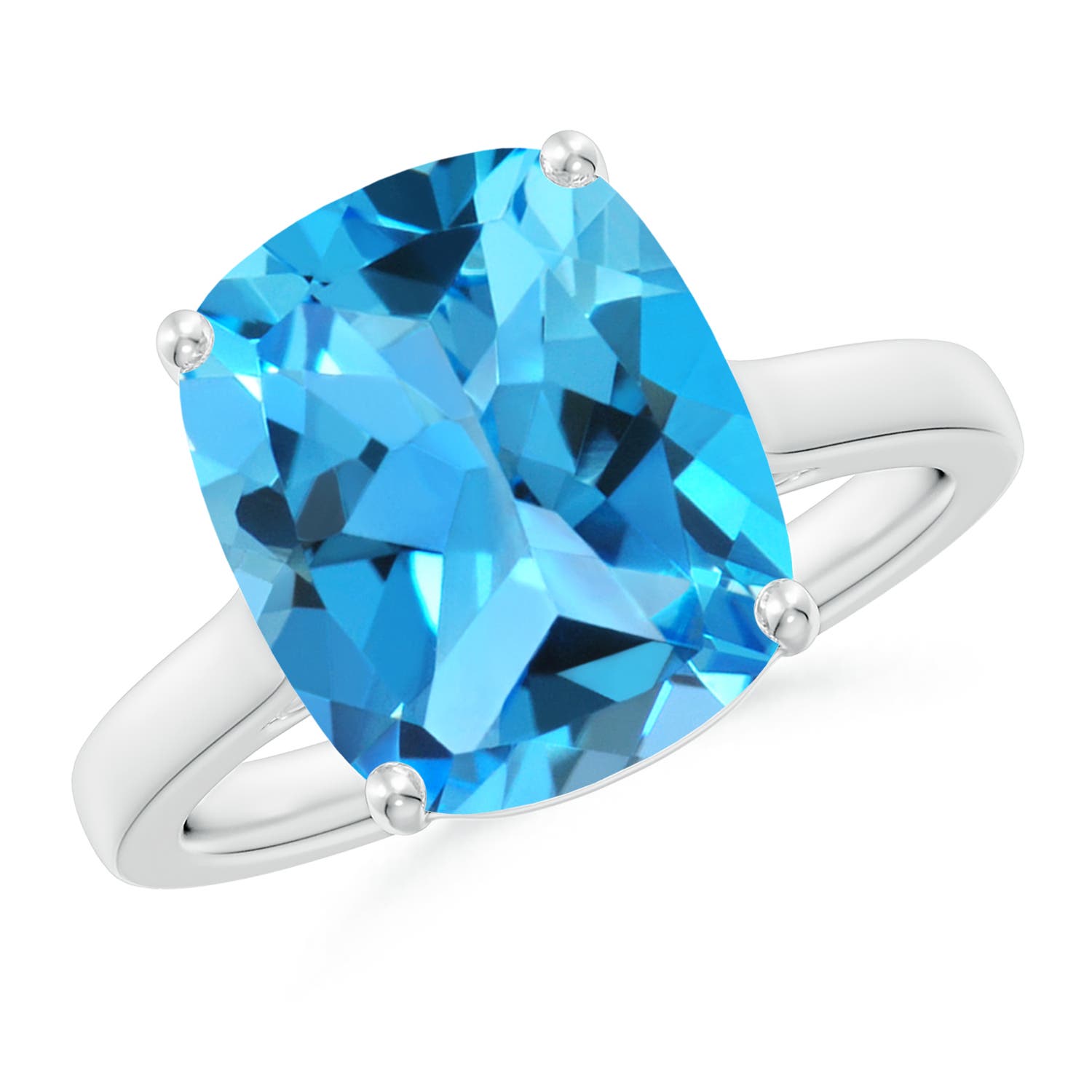 Angara 5.8 Carats Classic Cushion Swiss Blue Topaz Solitaire Ring with Hidden Accents in Silver