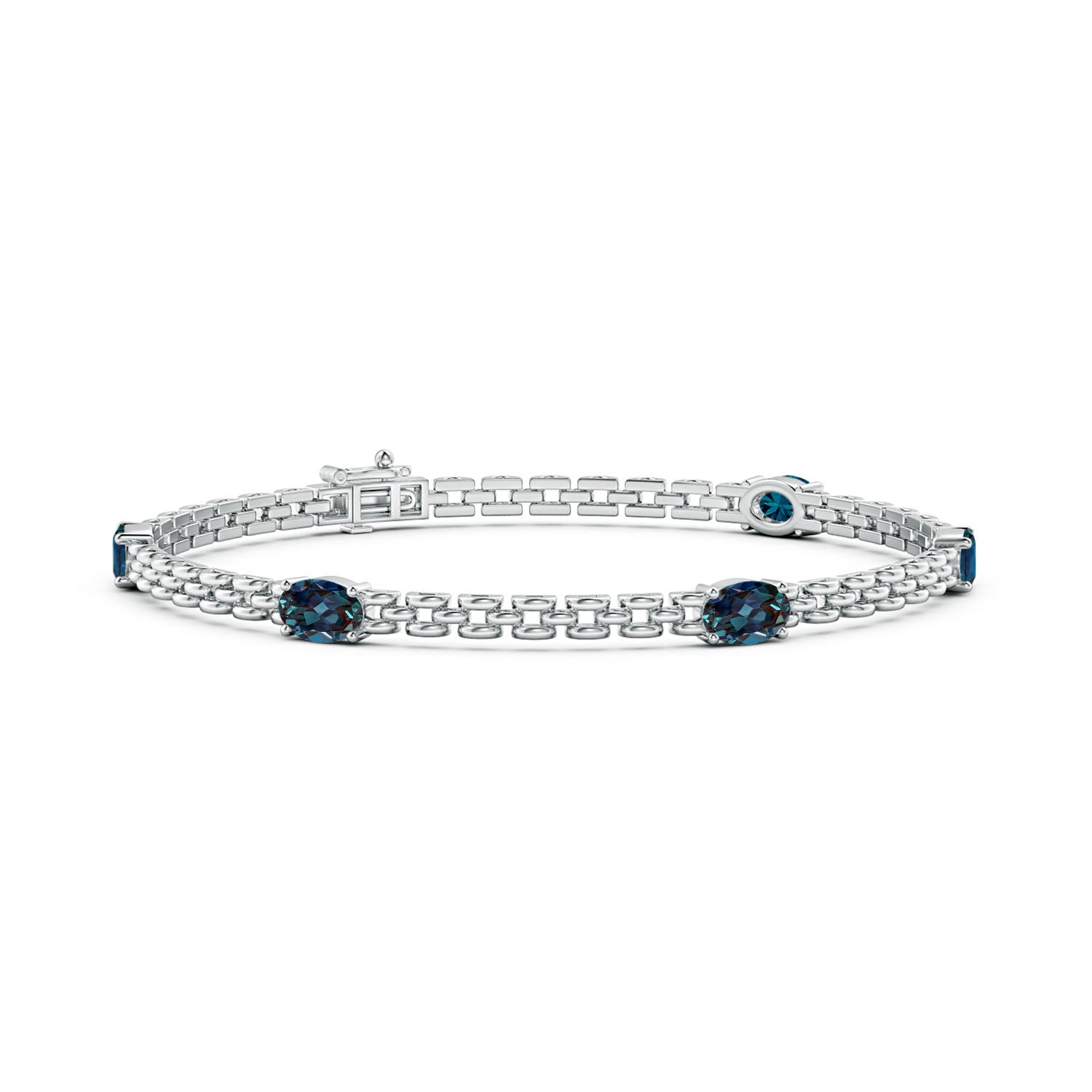 Angara 2.8 Carats Five Stone Oval Lab-Grown Alexandrite Station Link Bracelet in 14K White Gold