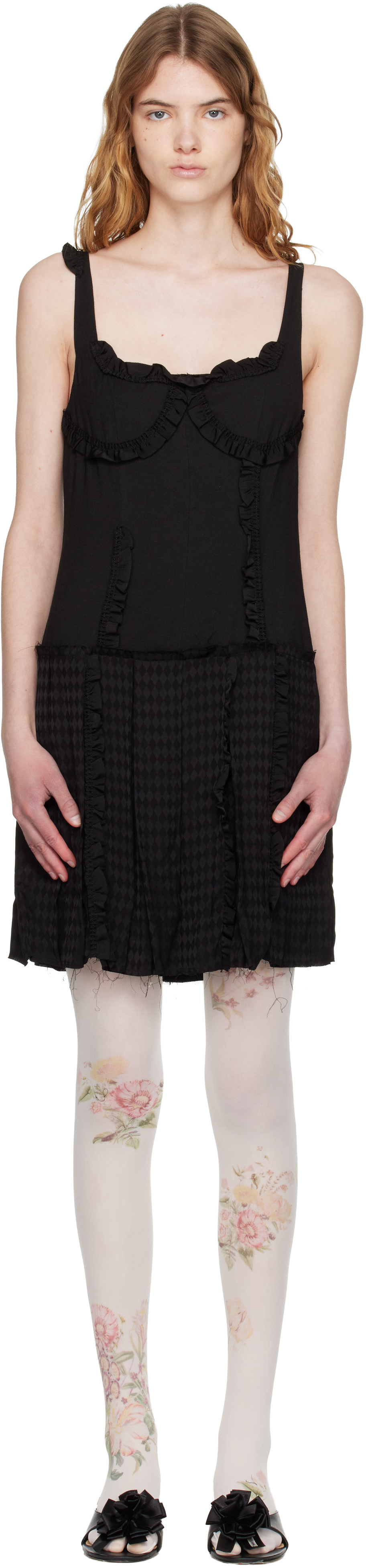 Black Flapper Pleats Midi Dress