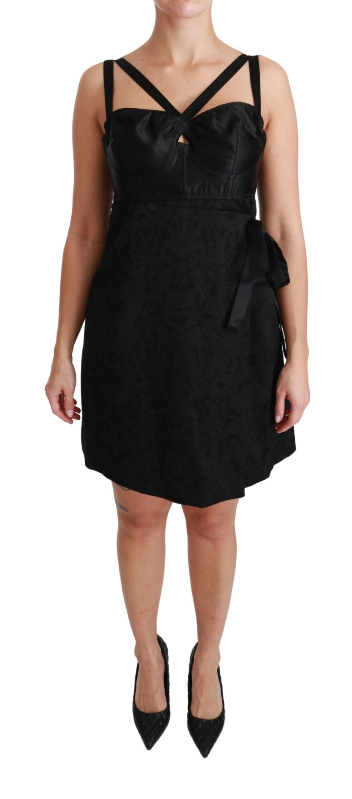 Stretch Satin Jacquard Dress — Black