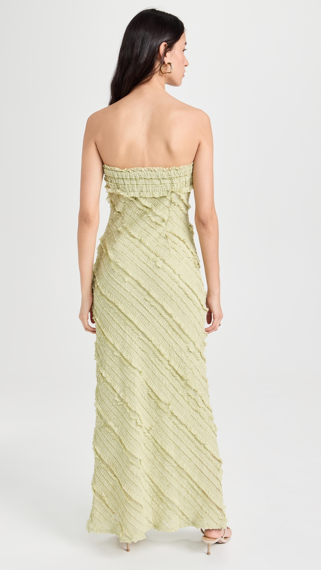 Strapless Ruffled Maxi Dress Pistachio
