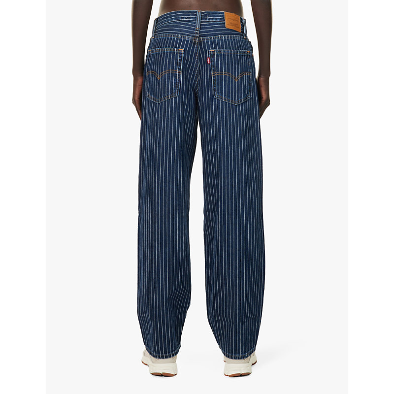 Womens Partly Masked Lb Baggy Dad Striped Relaxed-fit Denim Jeans