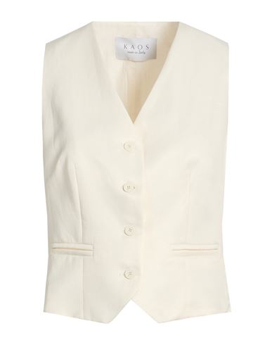 Woman Tailored Vest Cream Size 10 Viscose, Linen
