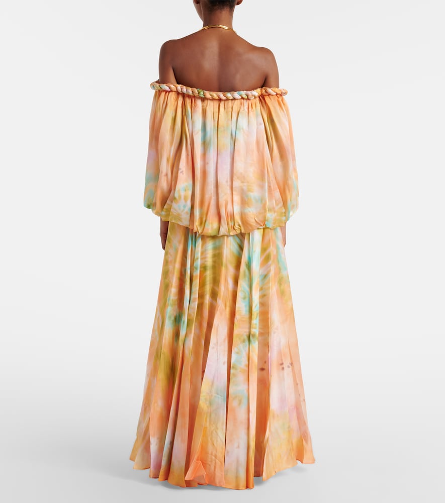 Luna off-shoulder printed silk chiffon gown