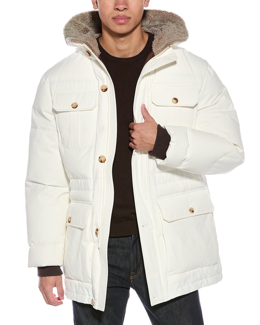 Cashmere-Lined Padded Down Jacket — White