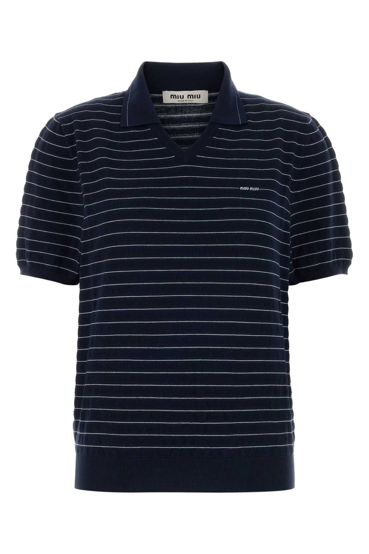 Striped Cotton Polo Shirt — Navy