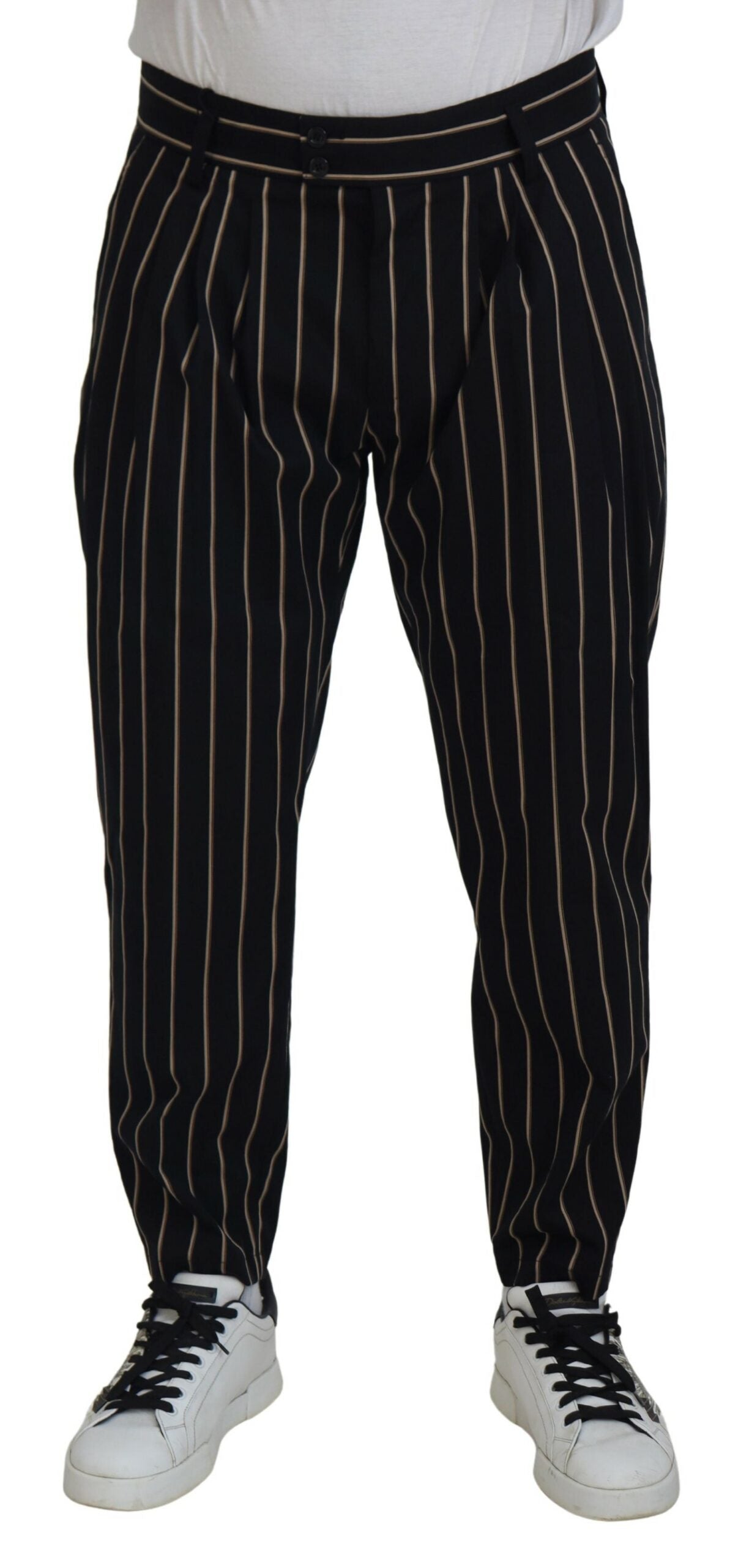 Tapered Striped Cotton Chino — Black