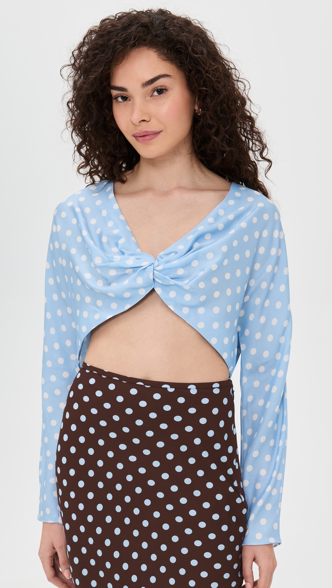 Tillie Long Sleeve Top Blue Polka Dot