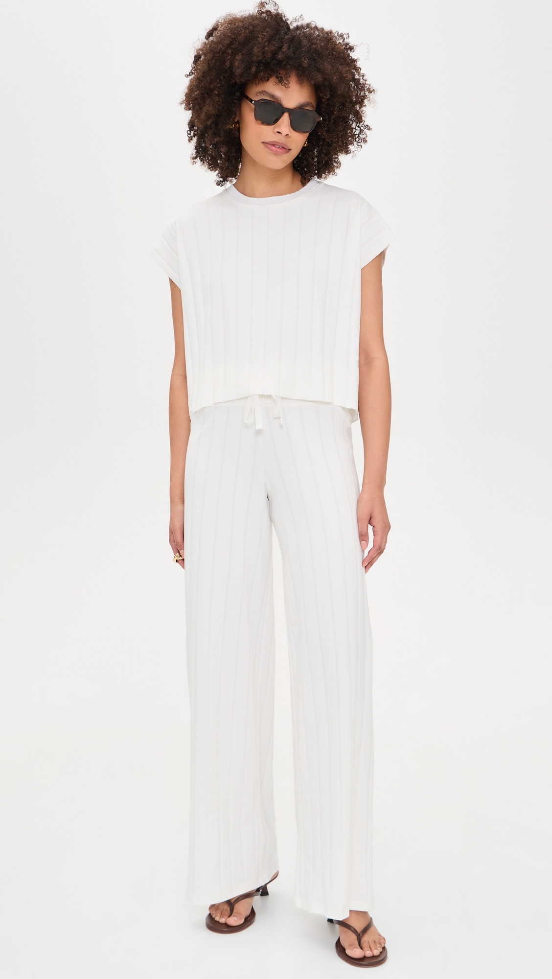X @Cellajaneblog Wide Rib Flare Pants White