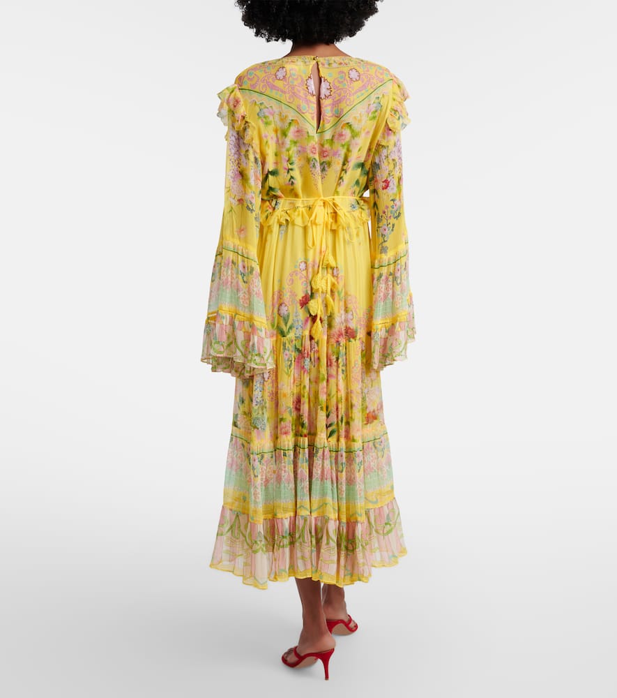 Printed ruffled silk chiffon midi dress