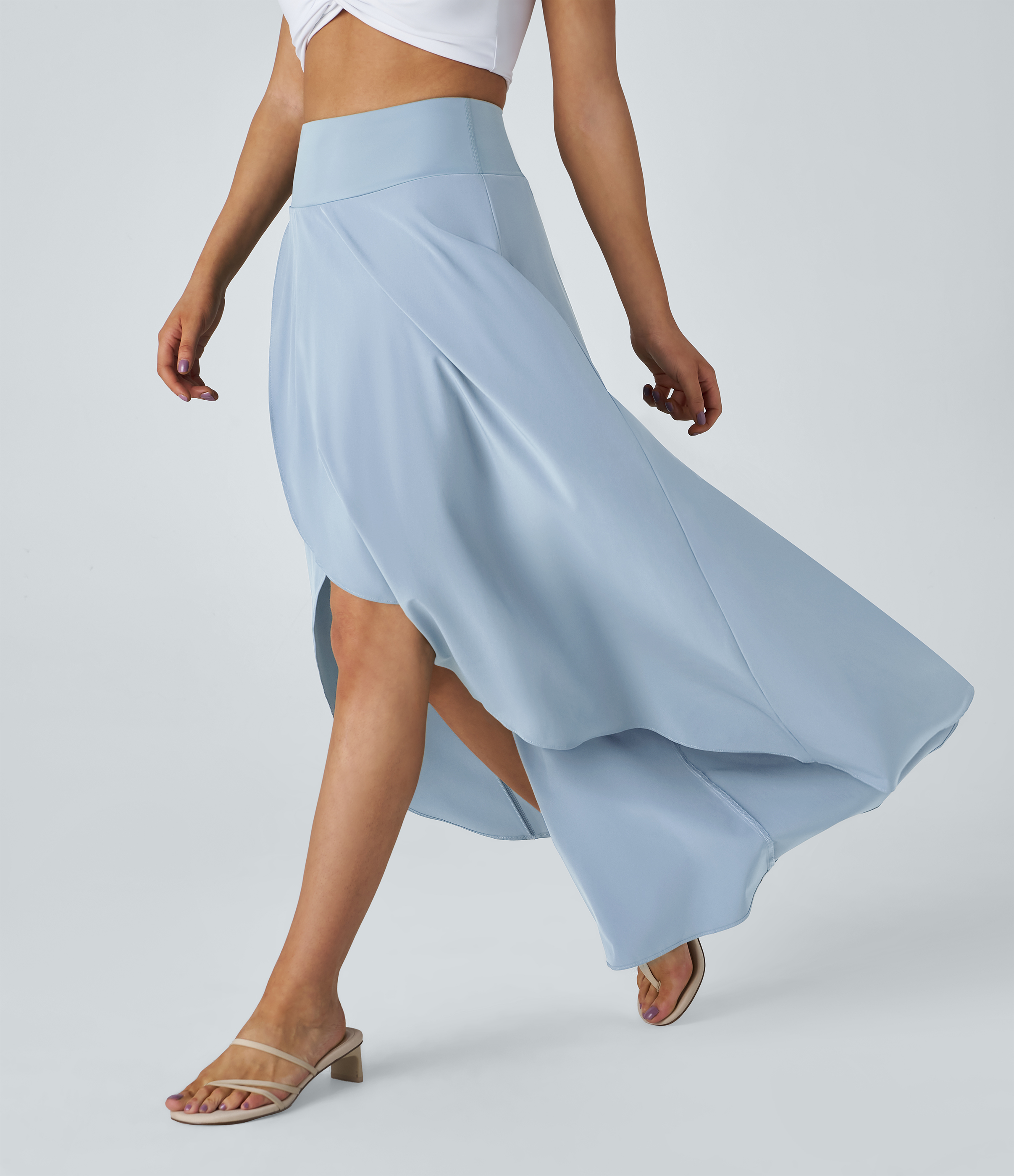 Breezeful™ High Waisted High Low Ruffle 2-in-1 Flowy Quick Dry Casual Regular Maxi Skirt  - Ballad Blue