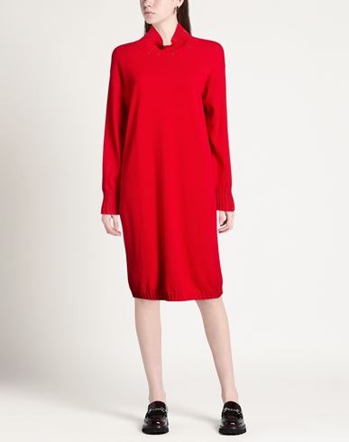 Woman Midi dress Red Size 14 Virgin Wool, Silk, Cashmere, Recycled brass