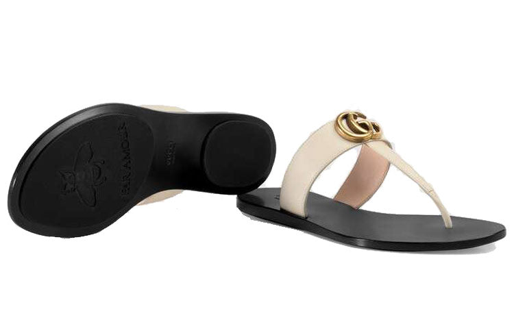 (WMNS) Thong Sandal With Double G 'White Leather'