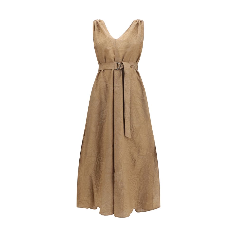 Floral Cotton Midi Dress — Beige
