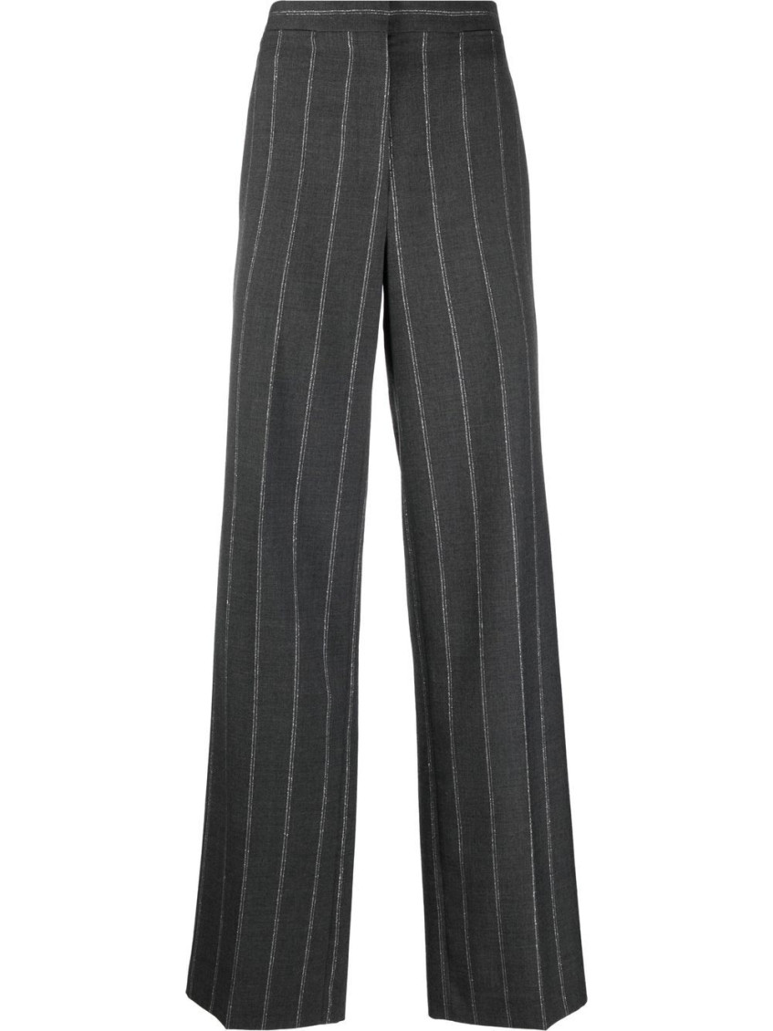 Stitch-detail striped tailored trousers