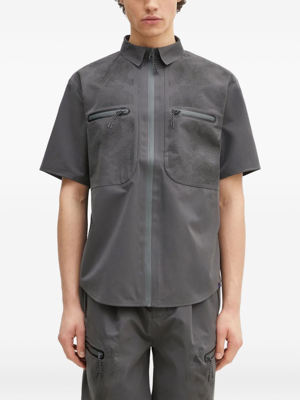 Zip-up perforated shirt - Grey