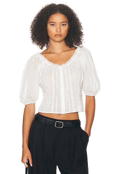 Helsa Voile Peasant Blouse in White. XS. Also in S