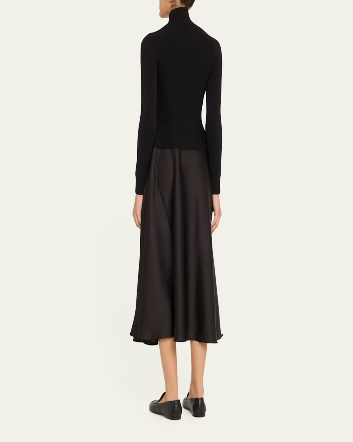 Frances Long-Sleeve Satin Combo Midi Dress