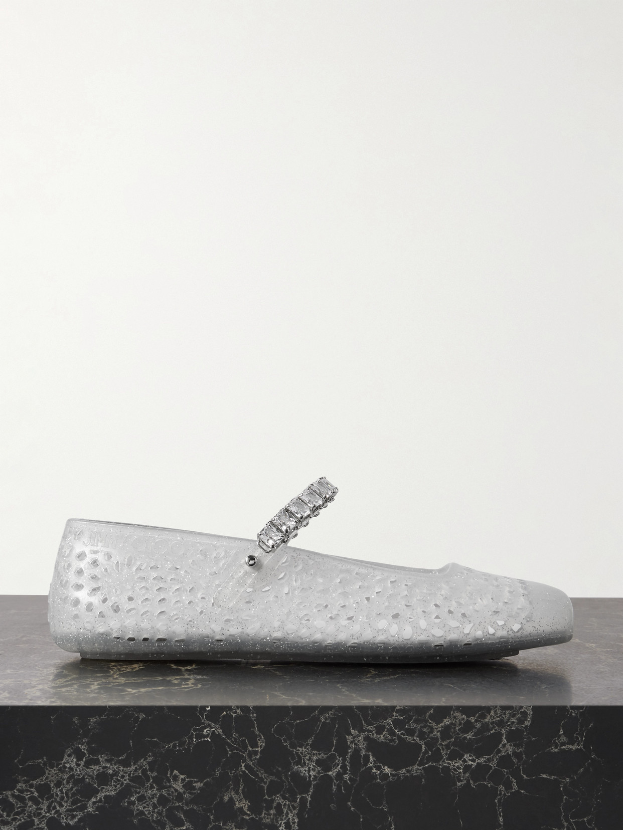 The Jelly Crystal-embellished Glittered Tpu Ballet Flats - Neutrals