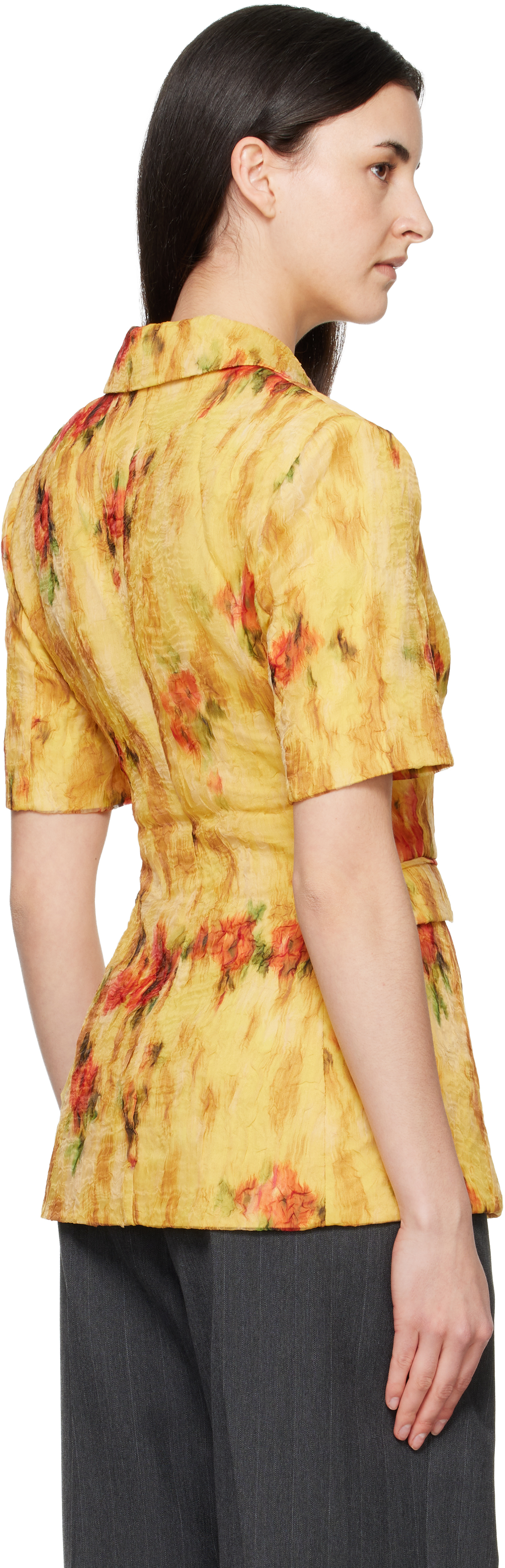 Yellow Shibori Organza Blazer