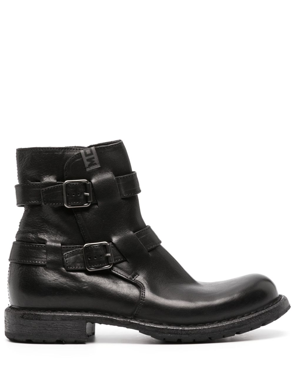 Buckle-fastening calf leather boots - Black