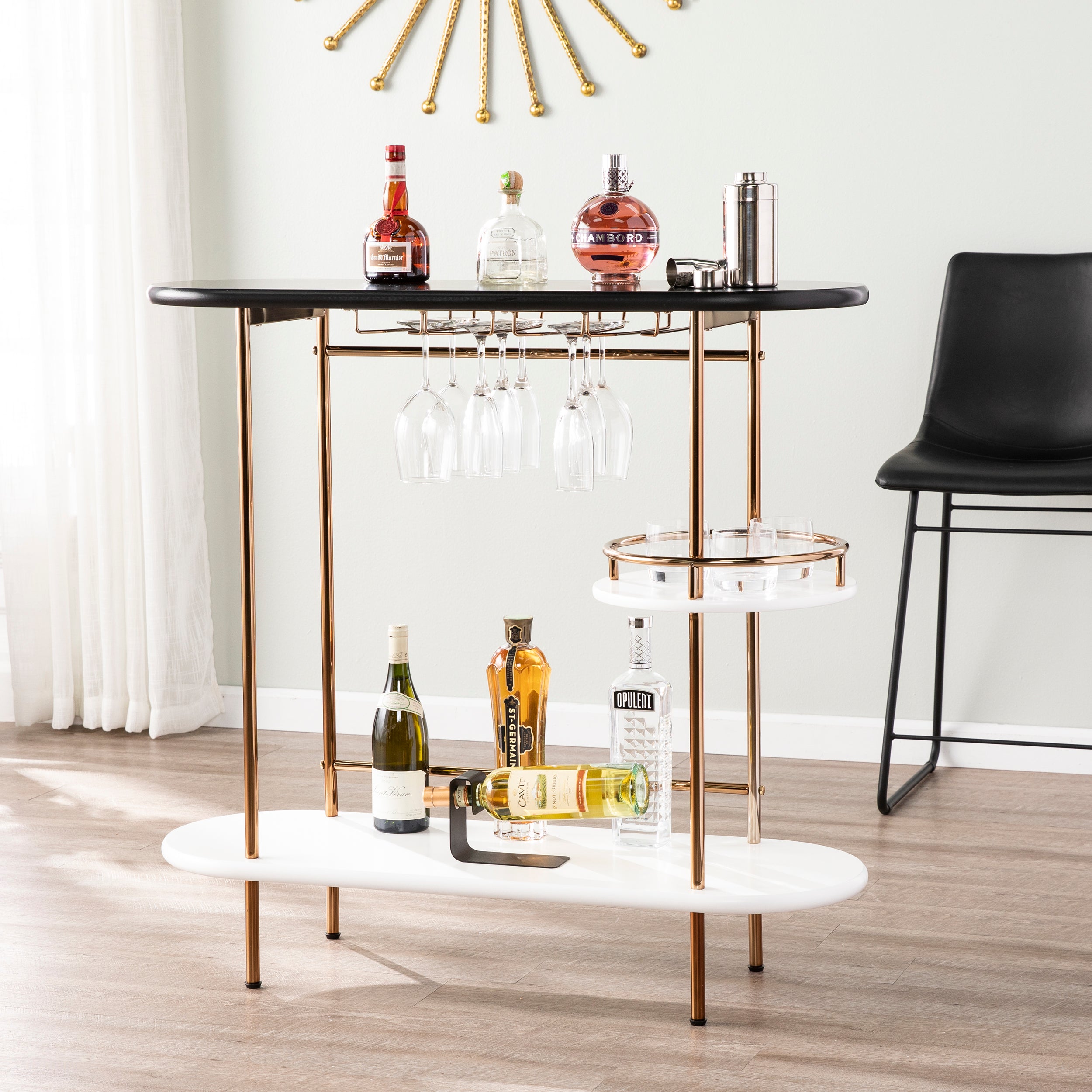 Dagney Wine Bar Table With Glassware Storage