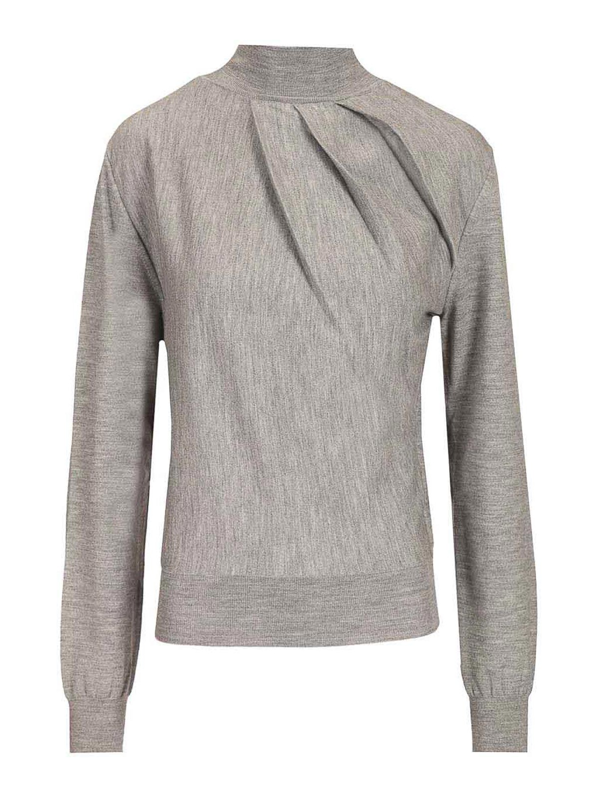 Draped Wool Blend Turtleneck Sweater