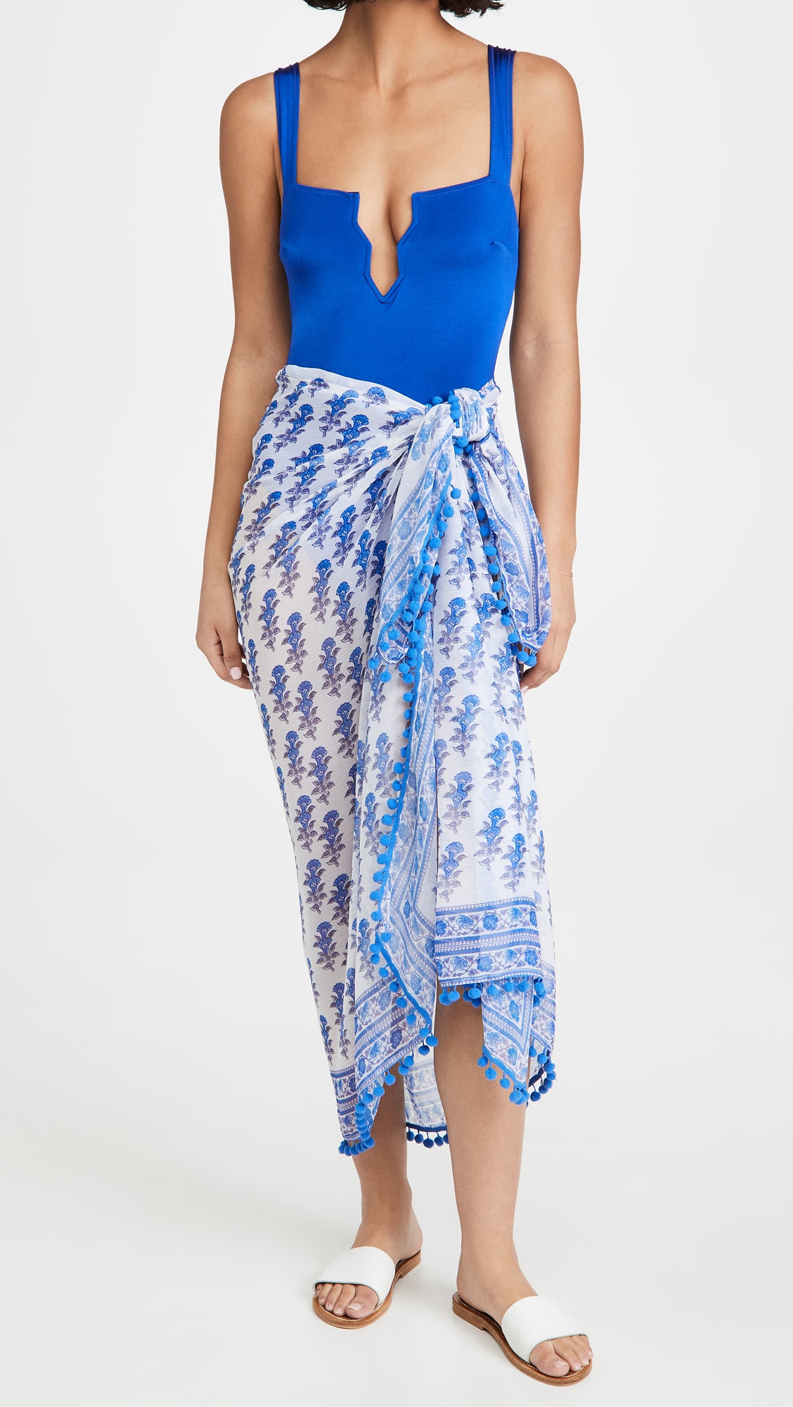 Border Print Sarong Blue One Size