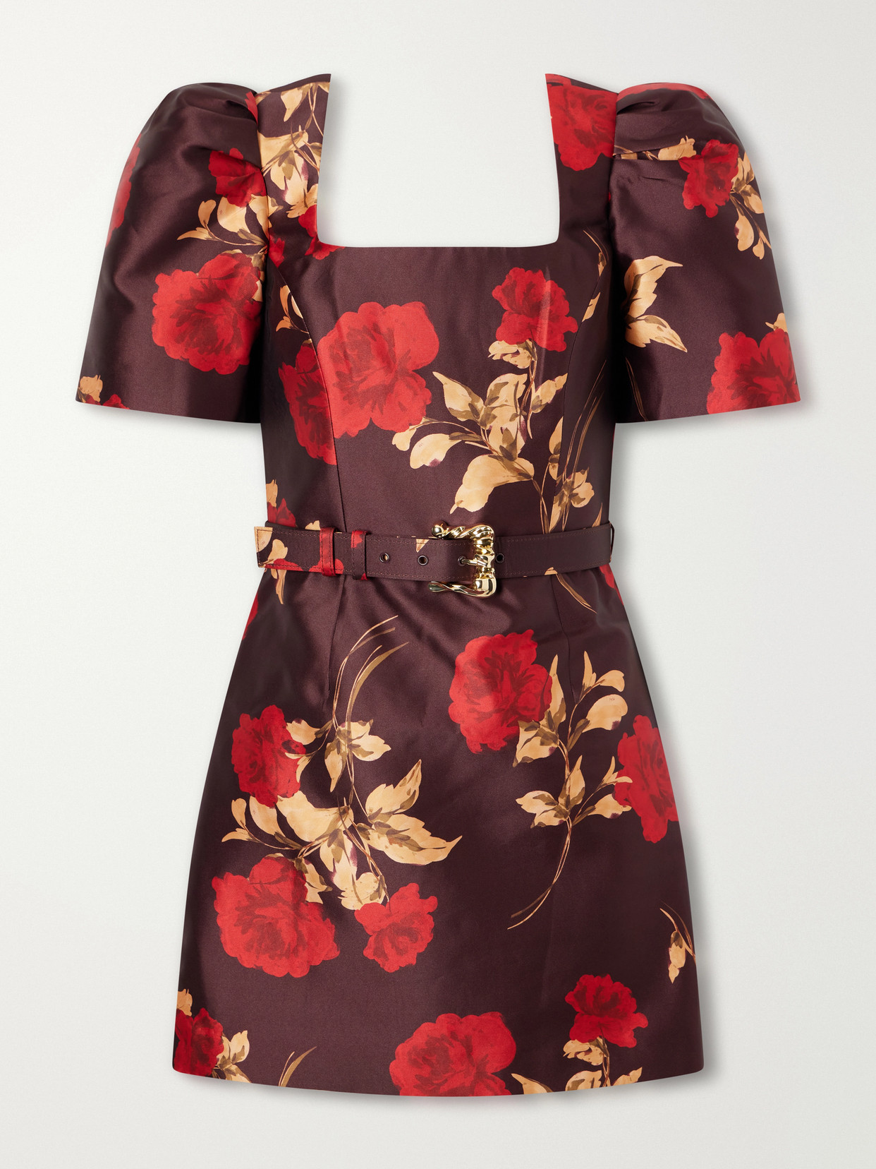 Melora Belted Floral-print Satin-twill Mini Dress - Burgundy